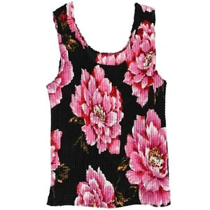 00s Black Pink Floral‎ Pleated Tank Top Size Medium Summer Floral Print Top